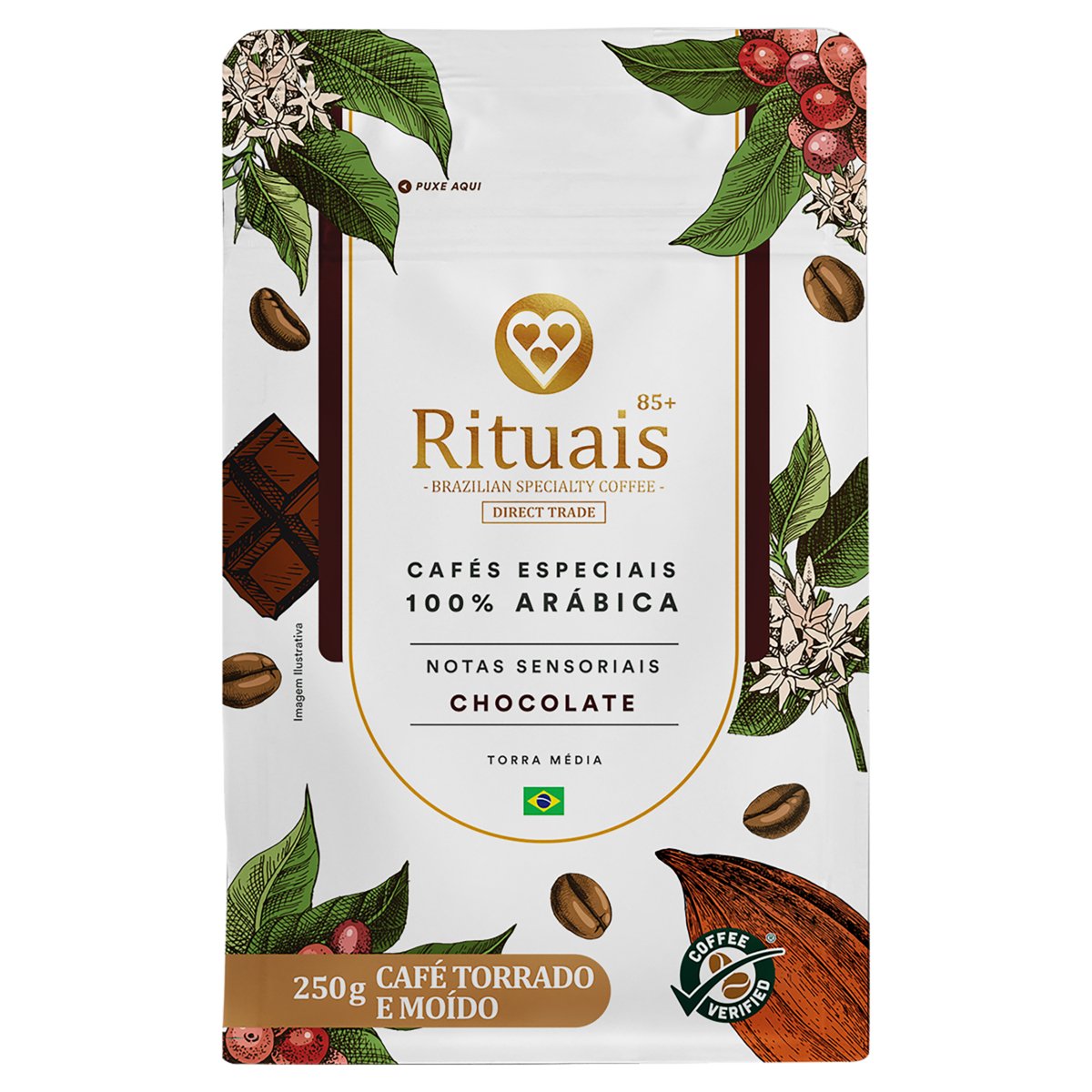 Café Torrado e Moído Chocolate 3 Corações Rituais 85+ Pouch 250g