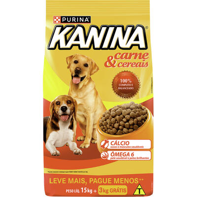 Alimento Cães Kanina Adulto Carne e Cereais 15kg gts 3kg