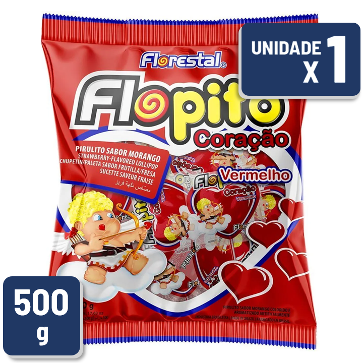 Pirulito Florestal Flopito Coração Vermelho Pacote 500g