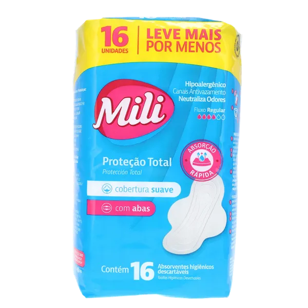 Absorvente Mili Proteção Total - Suave - Com Abas - Com 16 Absorventes