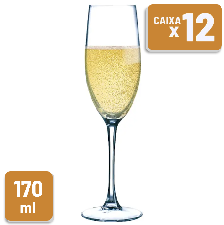 Taça de Vidro Vinery Flute Corte Frio 170ml Caixa c/ 12 Un