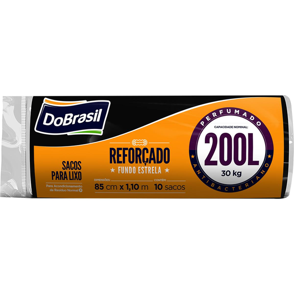 Saco para Lixo DOBRASIL Perfumado Preto com 10 Unidades 200L Rolo