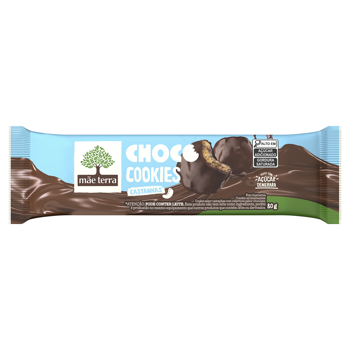 Biscoito Cookie Castanhas Cobertura Chocolate Mãe Terra Choco Pacote 80g