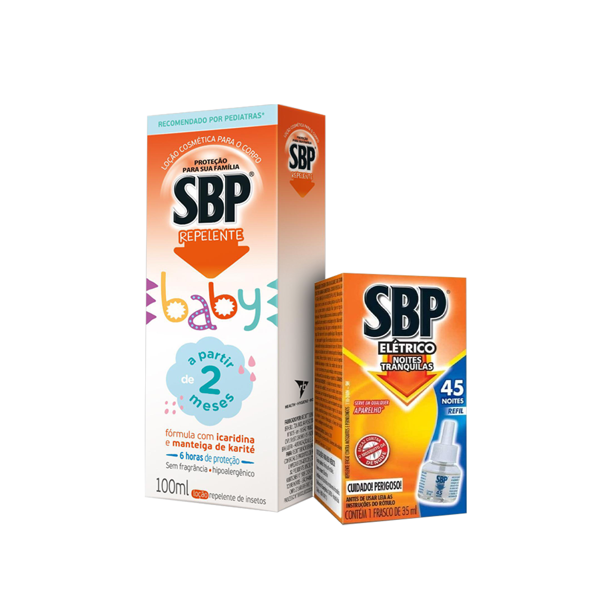 Kit SBP Repelente Elétrico Líquido 45 noites Refil 1 unidade 35ml + Repelente Corporal Infantil SBP Baby Spray