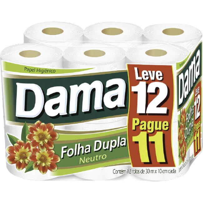 Papel Higiênico Dama Folha Dupla - 30m 12 rolos