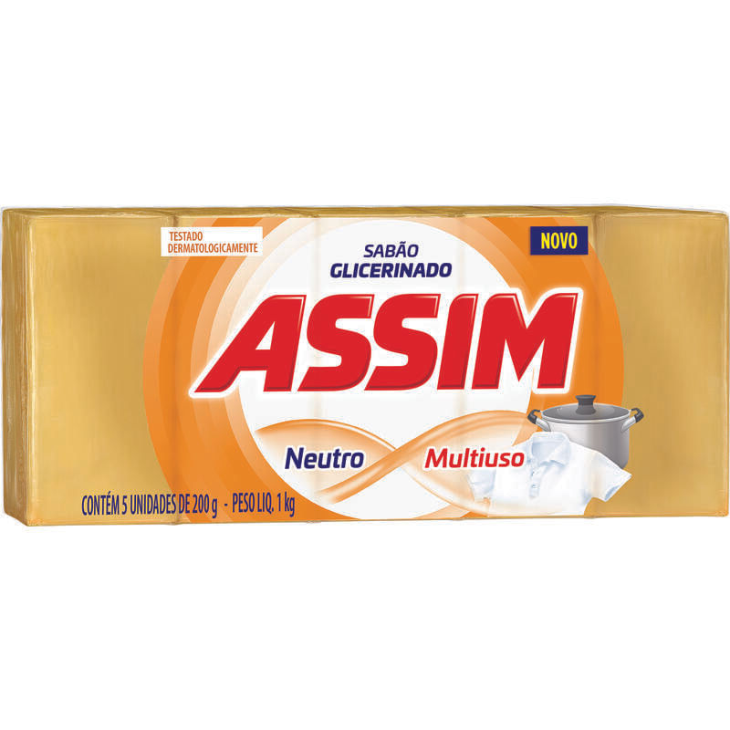Sabão Glicerinado em Pedaço Assim Neutro 5x200g