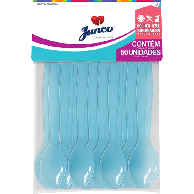Colher Descartável Sobremesa Junco Azul 50 un