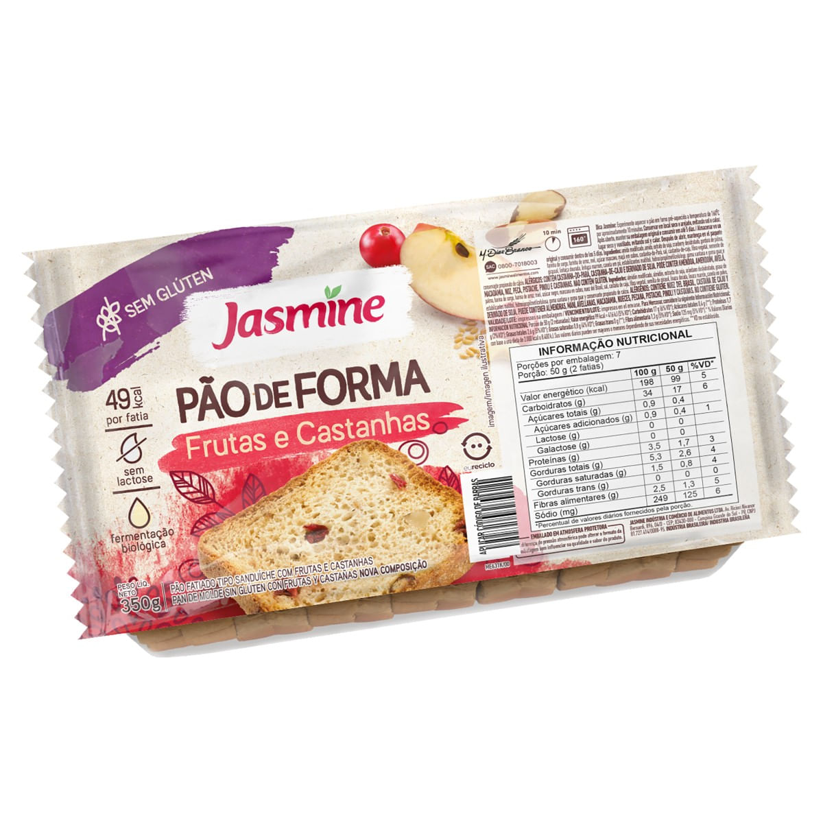Pão JASMINE com Frutas e Castanha sem Glúten 350g