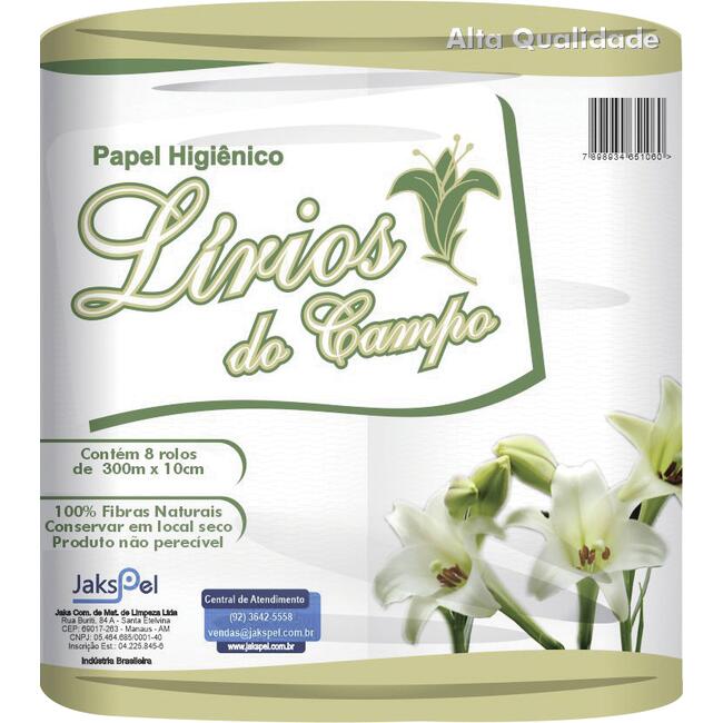 Papel Higiênico Lírios do Campo Folha Simples 300m 8 rolos