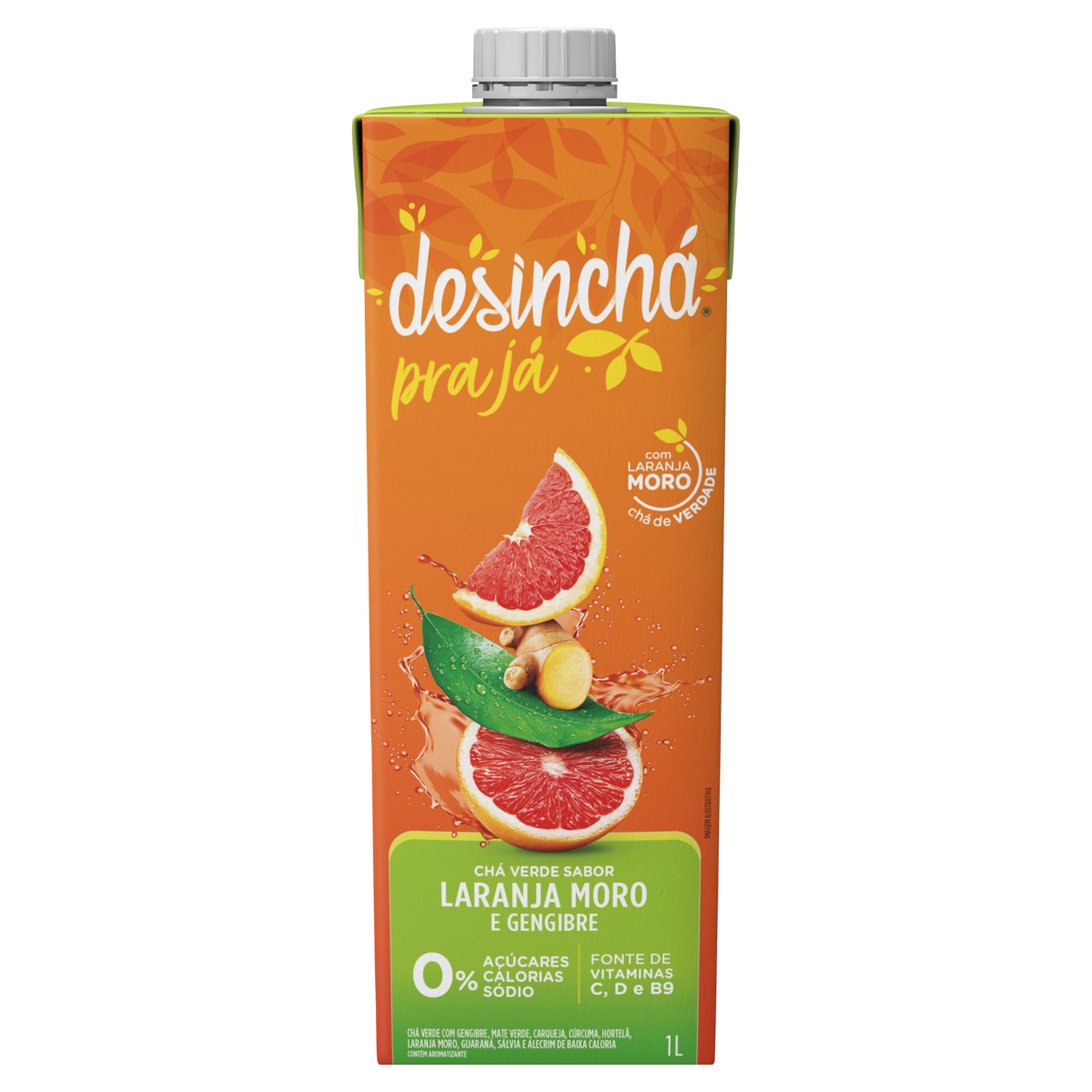 Chá Verde Laranja Moro e Gengibre Zero Açúcar Desinchá pra Já 1l