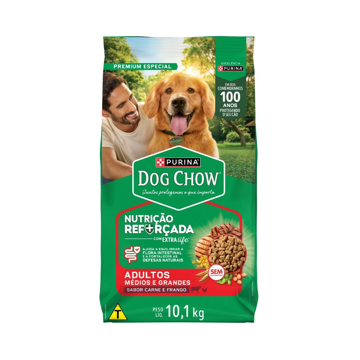 Ração para Cães Adultos Médios e Grandes DOG CHOW Carne, Frango e Arroz 10,1kg