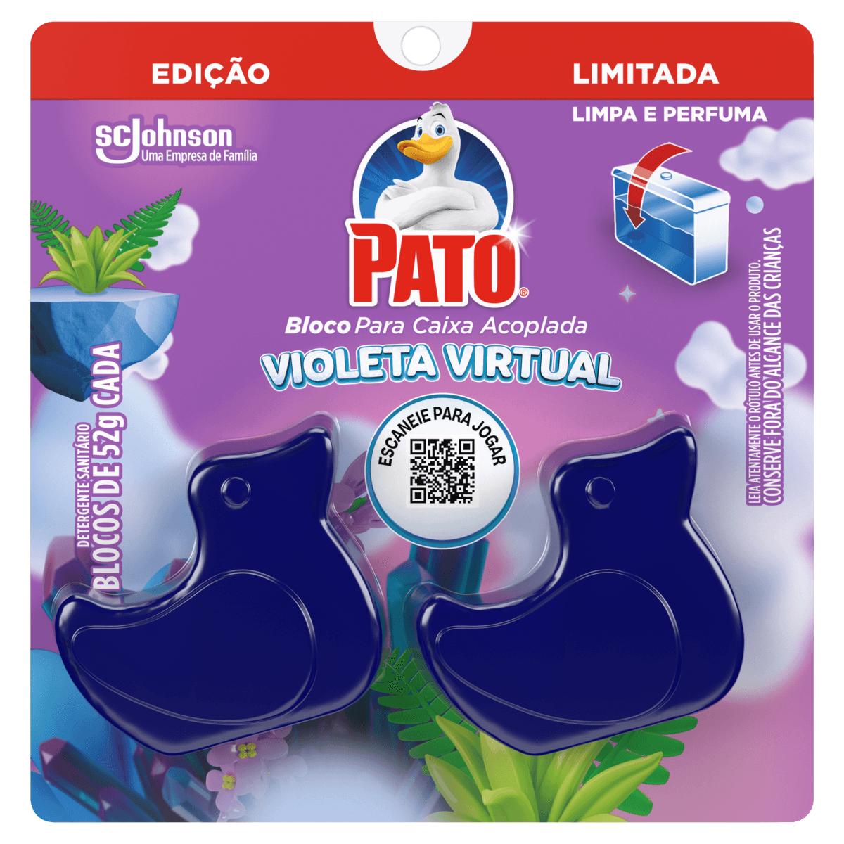 Pato Desodorizador Sanitário Caixa Acoplada Violeta Virtual, Limpeza Banheiro, 2 Blocos