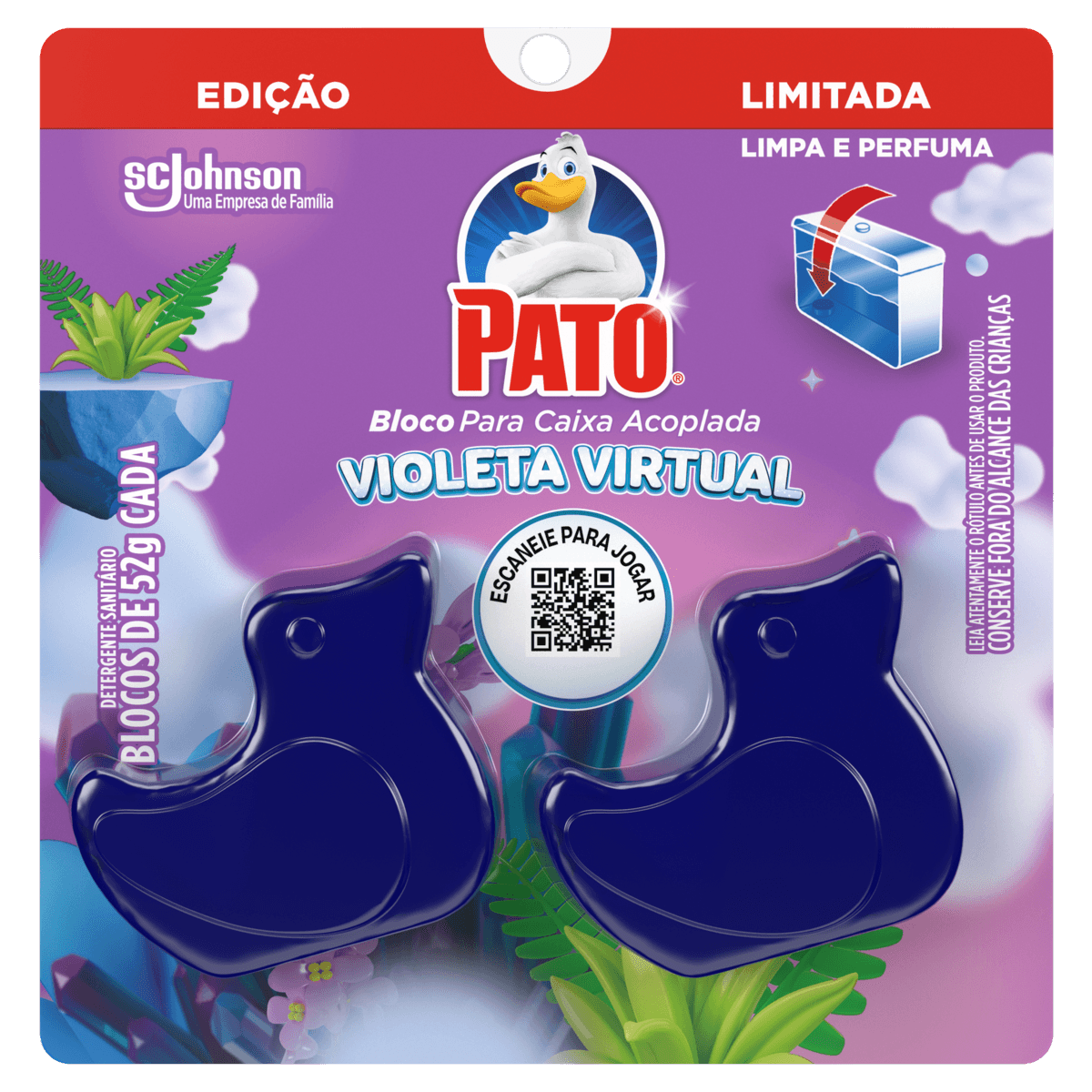 Pato Desodorizador Sanitário Caixa Acoplada Violeta Virtual, Limpeza Banheiro, 2 Blocos