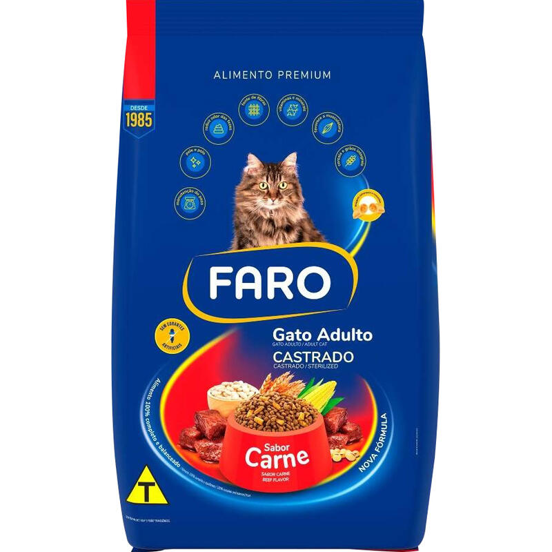 Alimento para Gatos Adultos Faro Castrado Carne 900g