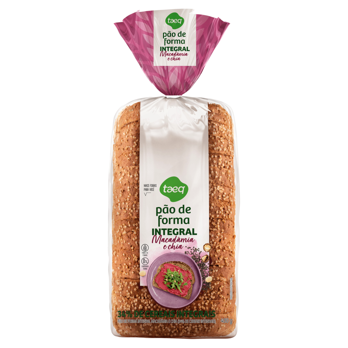 Pão de Forma Integral Macadâmia e Chia Taeq Pacote 400g