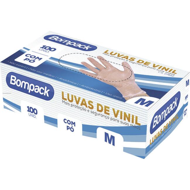 Luva de Vinil Bompack M 100 un