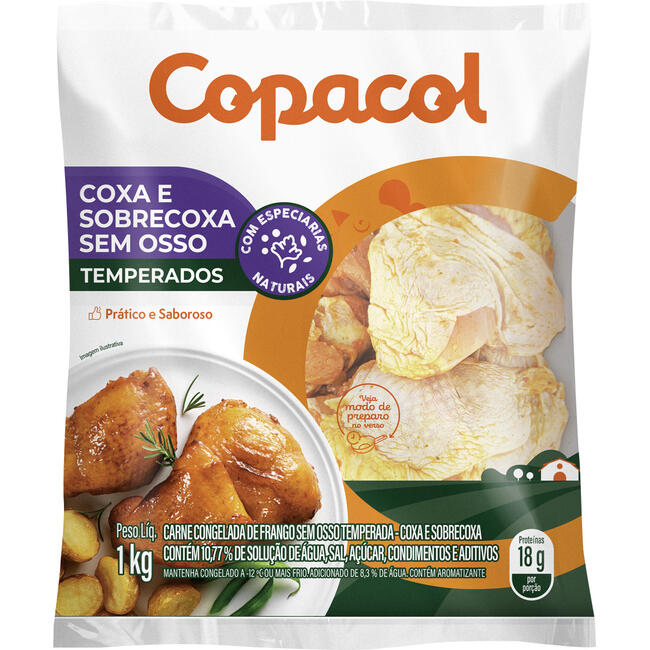 Coxa e Sobrecoxa de Frango Copacol Cong Sem Osso Temp 1kg