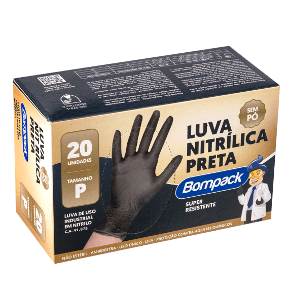 Luva Nítrilica BOMPACK P Plástico com 20 Unidades