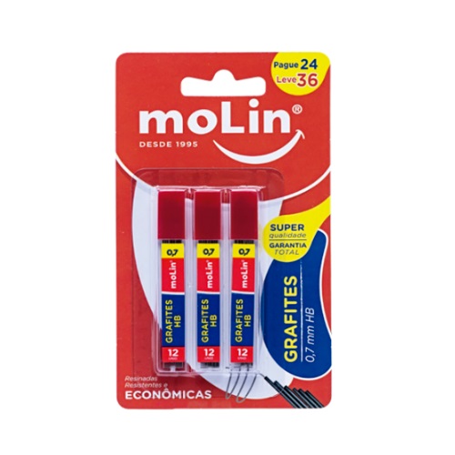 Grafite Molin 0,7mm C/3 Tubos C/12 Un Cada Leve 36 Pague 24