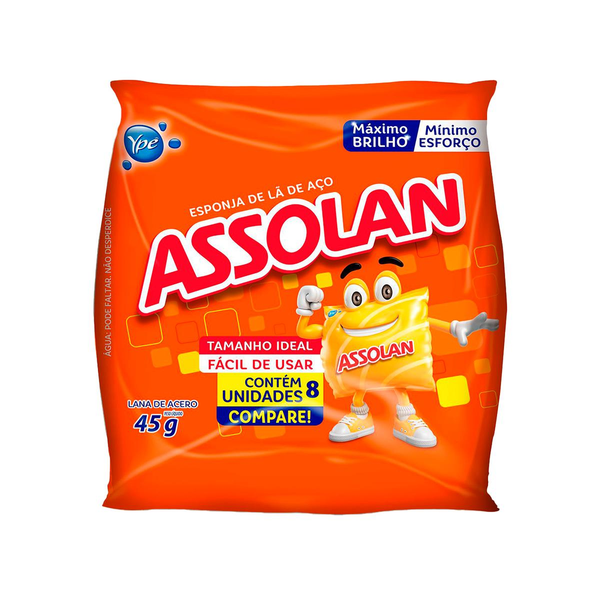 Lã De Aço ASSOLAN 8Un 45G - Máximo Brilho/ Mínimo Esforço