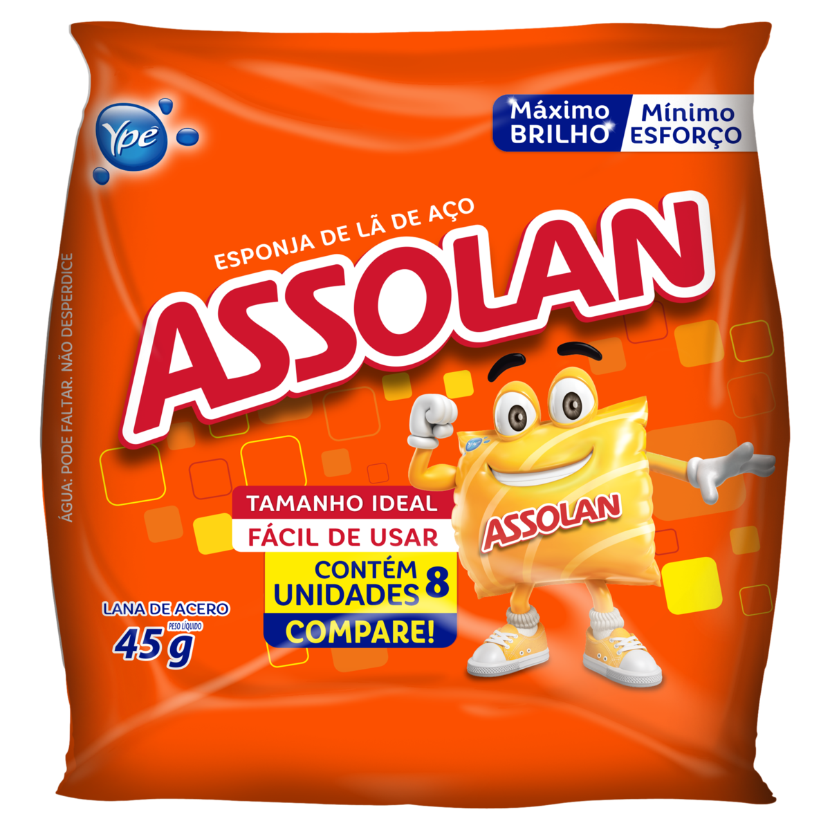 Lã De Aço ASSOLAN 8Un 45G - Máximo Brilho/ Mínimo Esforço