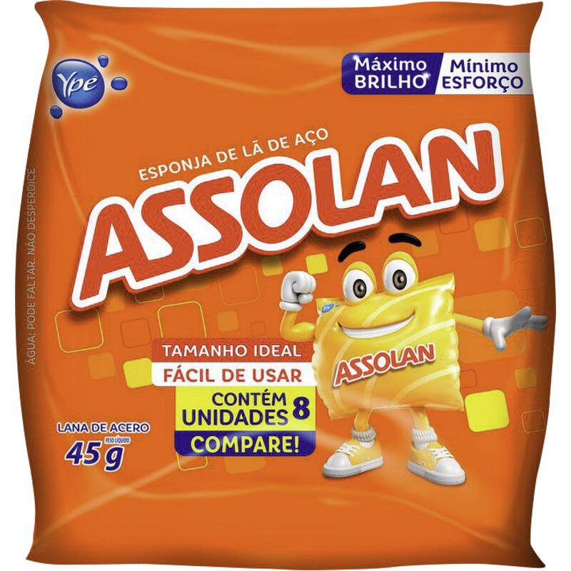 Lã De Aço ASSOLAN 8Un 45G - Máximo Brilho/ Mínimo Esforço