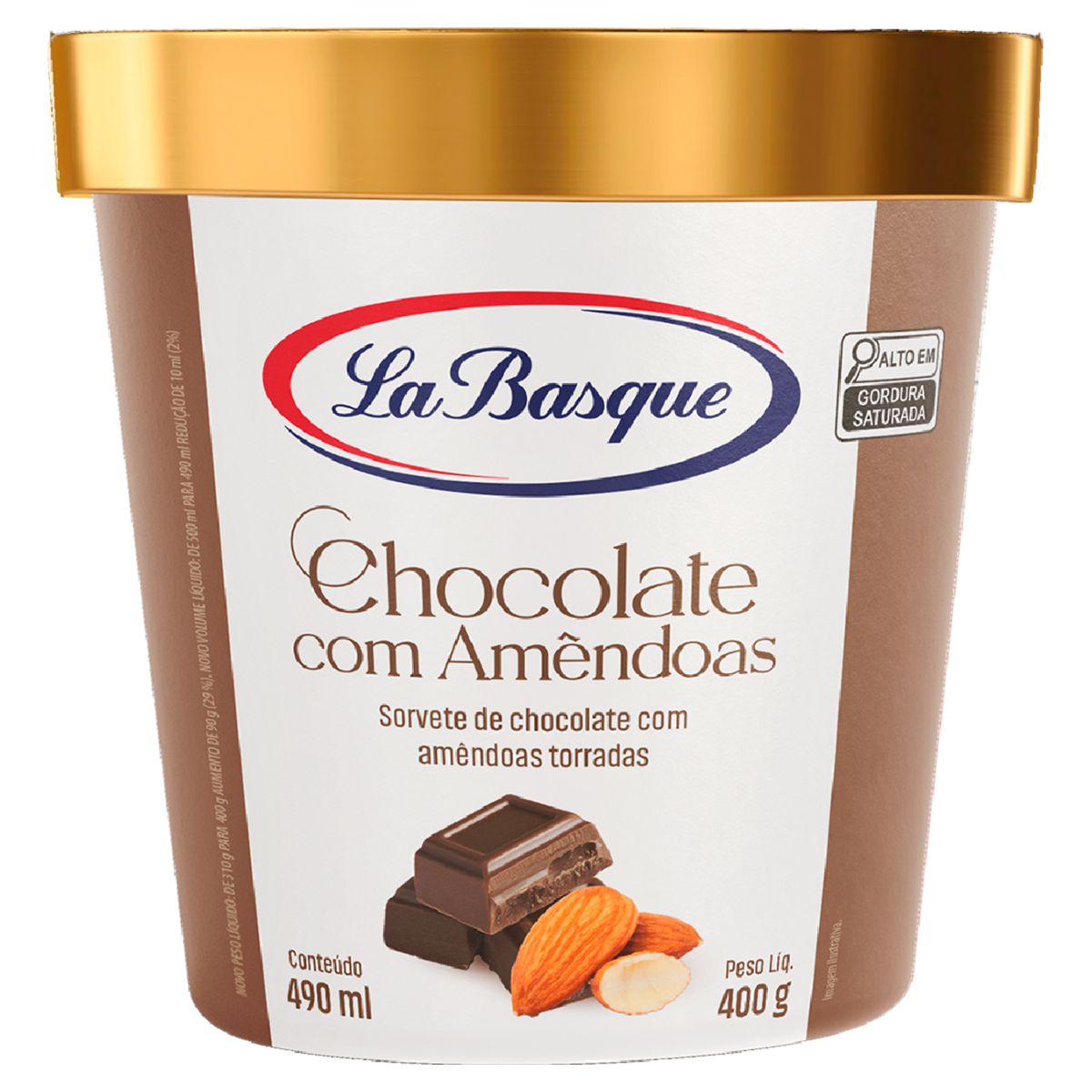 Sorvete Chocolate com Amêndoas La Basque Premium Ice Cream Pote 490ml