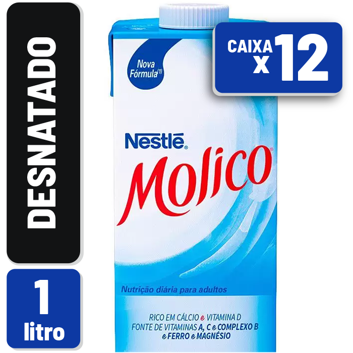 Leite Molico UHT Desnatado Tetra Pak 1L Caixa c/ 12 un