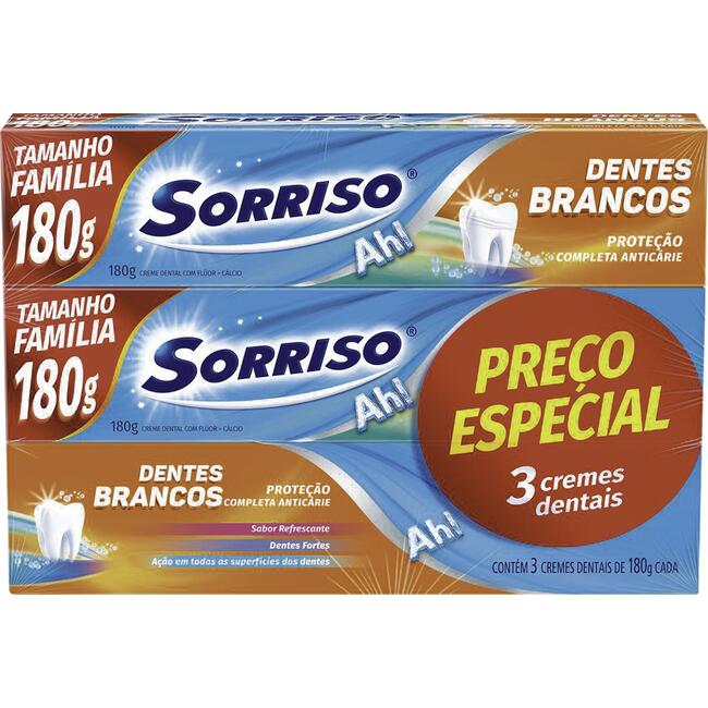 Creme Dental Sorriso Dentes Brancos 3x180g