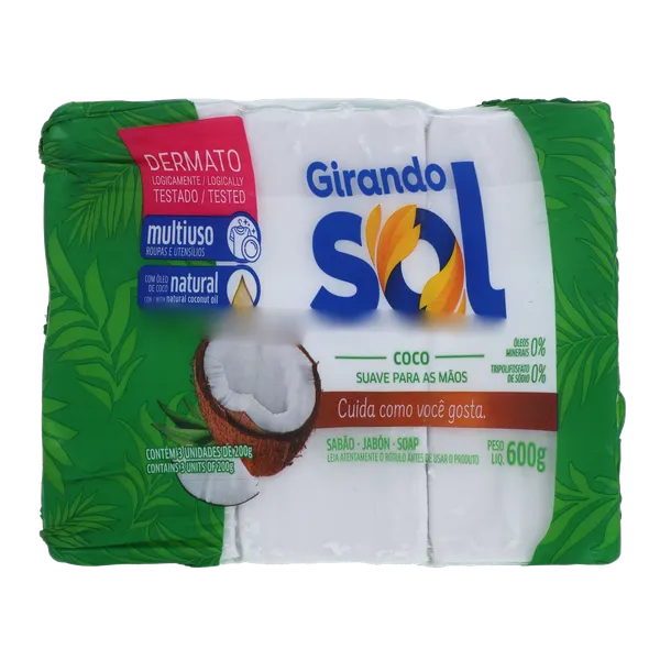 Sabão em Barra Girando Sol Coco Pacote com 3un - 600gr