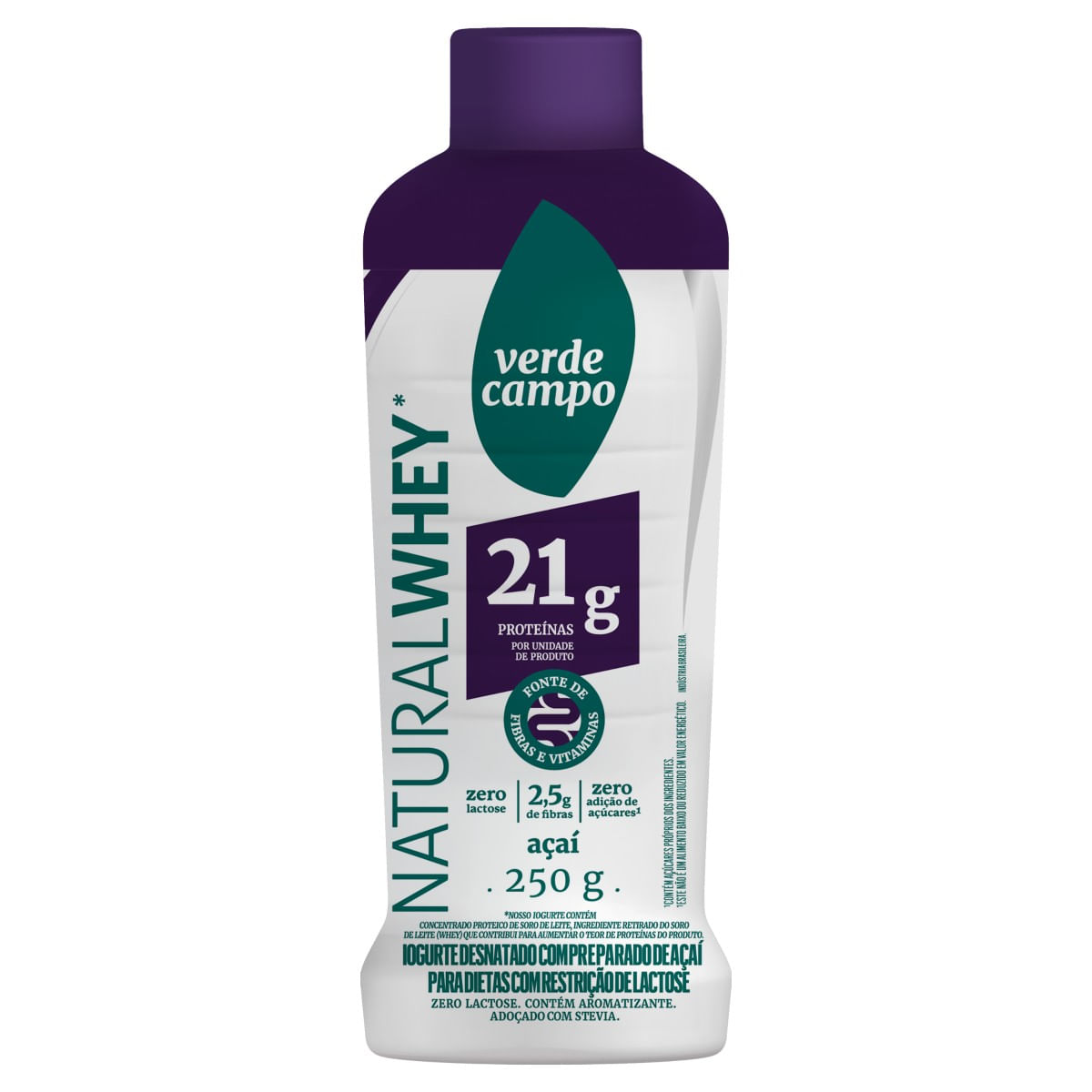 Iogurte VERDE CAMPO Natural Whey Açaí 21g de Proteínas Zero Lactose e Zero Adição de Açúcar 250g