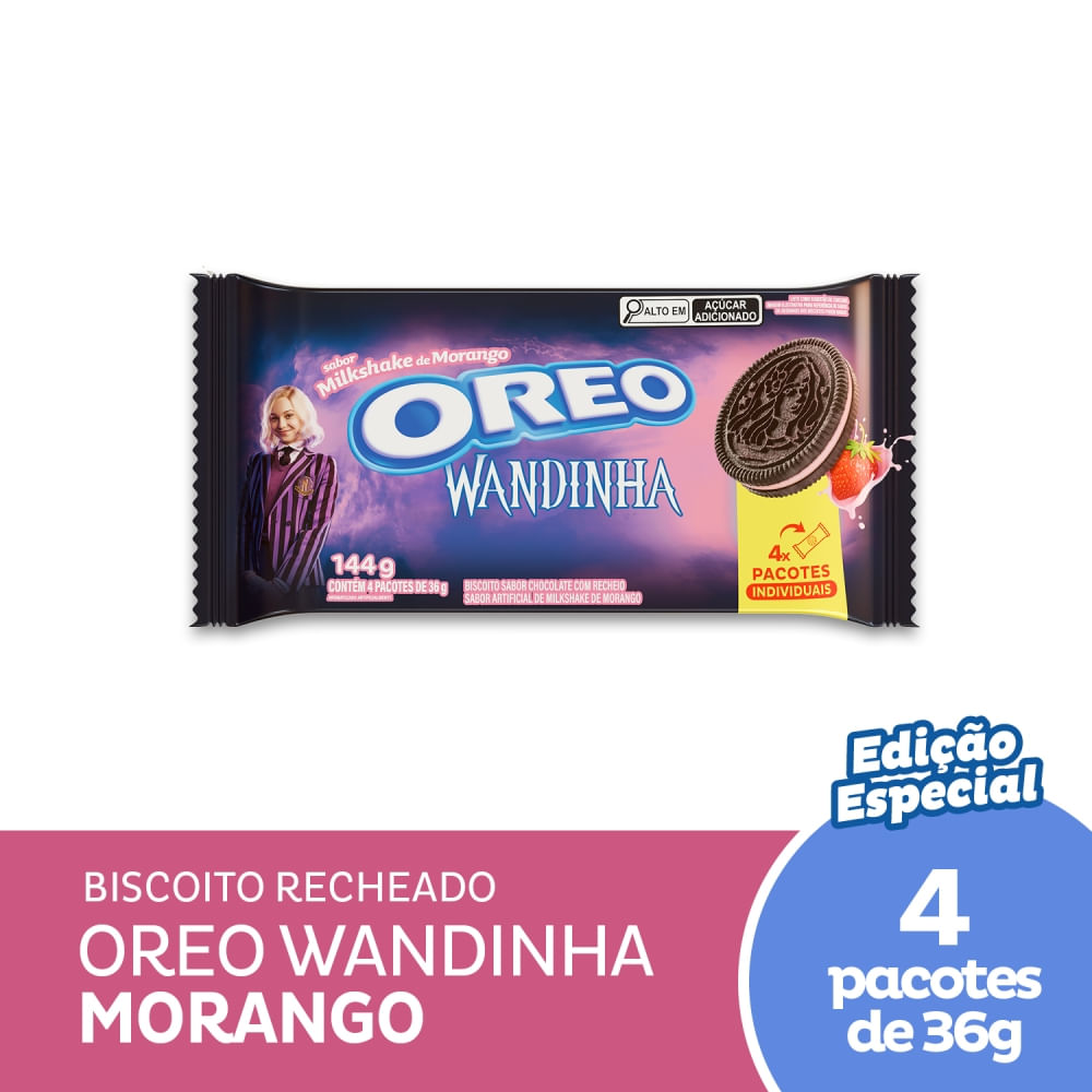 Biscoito Recheado Oreo Milkshake de Morango Wandinha - Multipack 144g