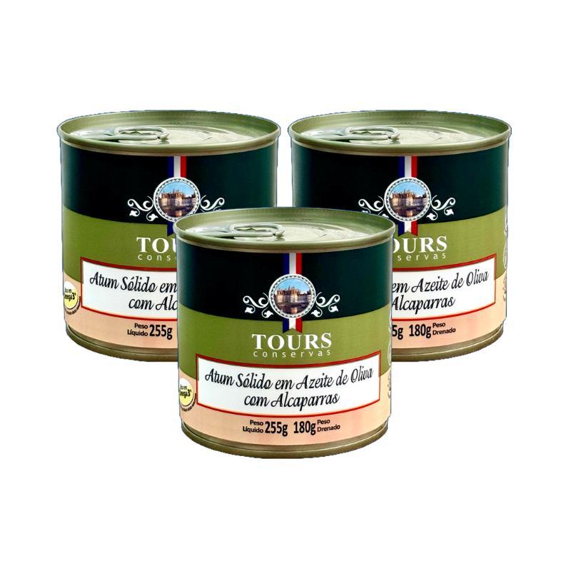 Kit 3x: Atum Sólido Com Alcaparras Em Azeite Tours 255g