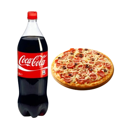Combo 1 Pizza Calabresa + 1 Pizza Mussarela + Coca Cola 1,5l Extra