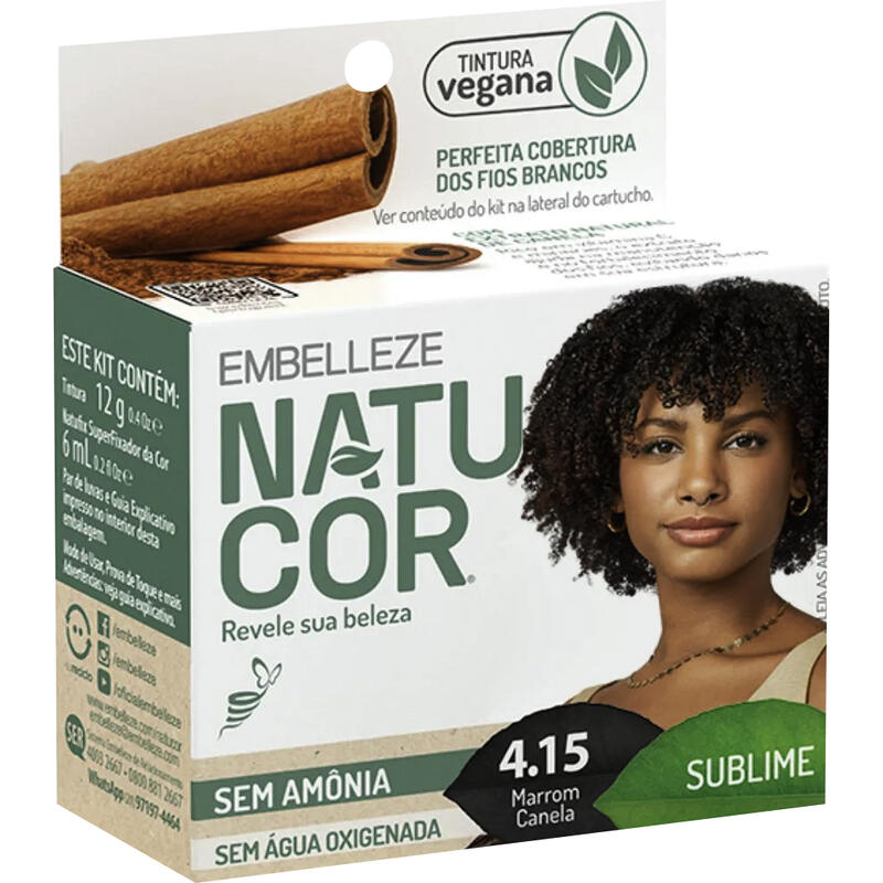Tintura para Cabelo Natucor 4.15 Marrom Canela 1kit