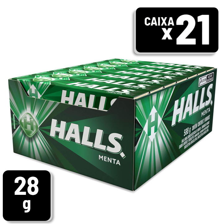 Bala Halls Menta Envelope 28g Caixa c/ 21 un