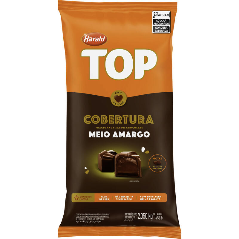 Cobertura de Chocolate em Gotas Harald Top M Amargo 2,050kg