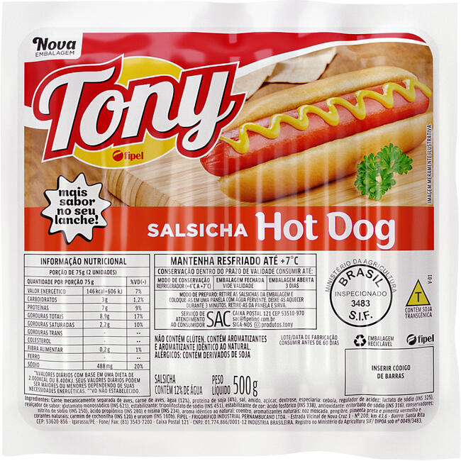 Salsicha Hot Dog Tony Resfriada 500g