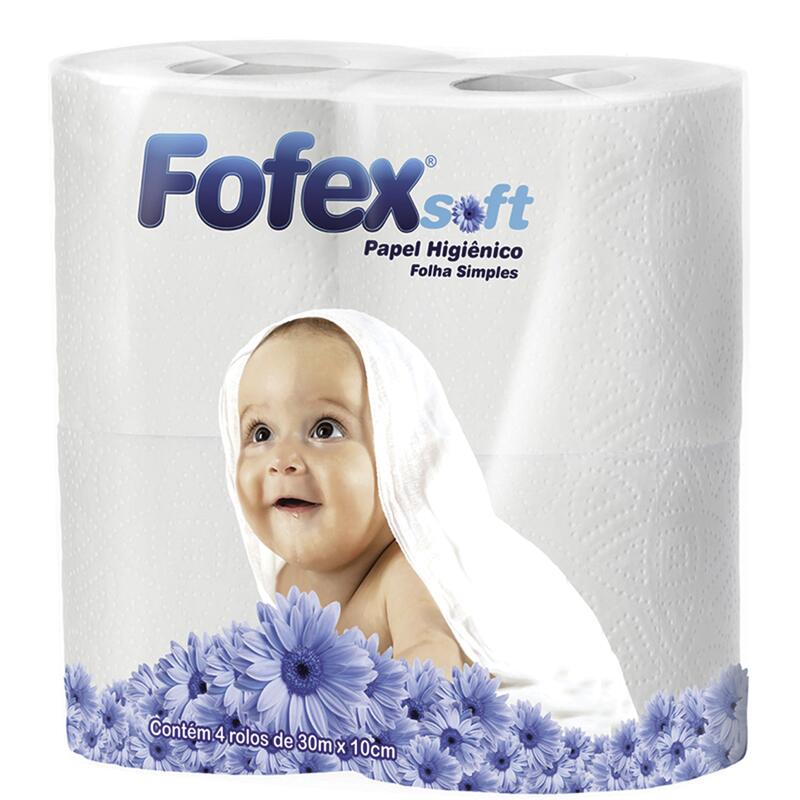 Papel Higiênico Fofex Soft Folha Simples - 30m 4 rolos