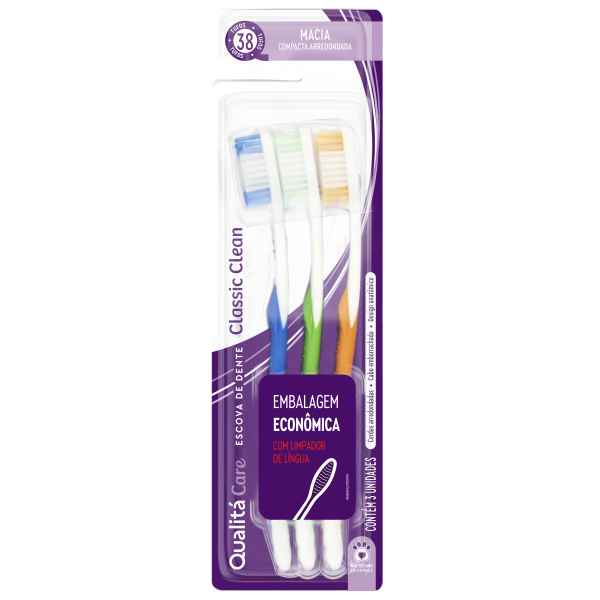 Pack com 3 Escovas Dentais QUALITÁ Classic Clean