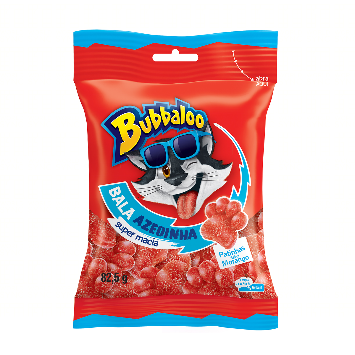 Bala Macia Bubbaloo Morango Azedinha 82,5g