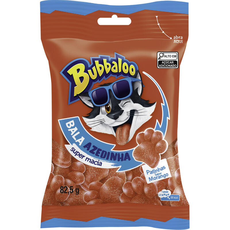Bala Macia Bubbaloo Morango Azedinha 82,5g
