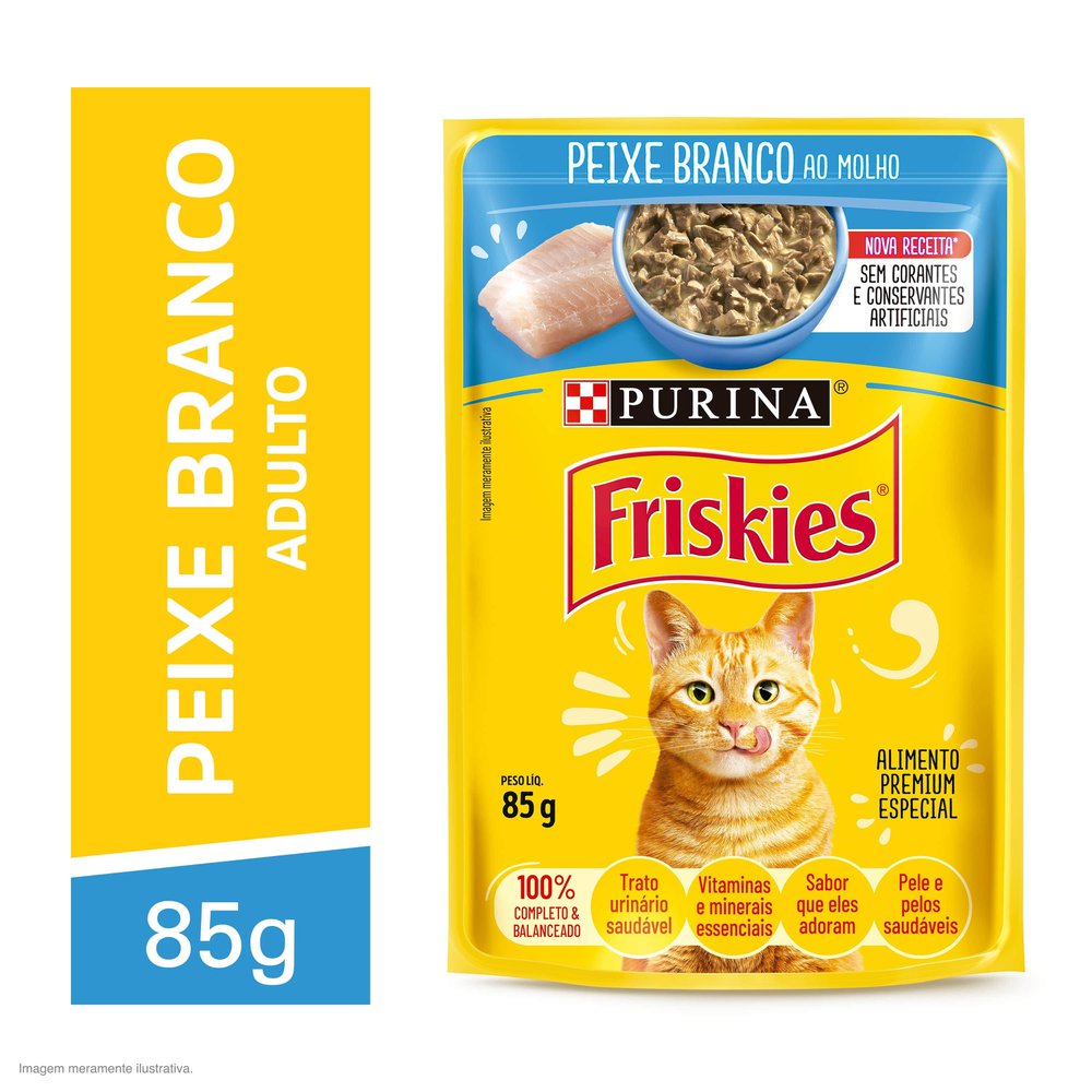 Ração Úmida Purina Friskies para Gatos Adultos Peixe Branco ao Molho 85g
