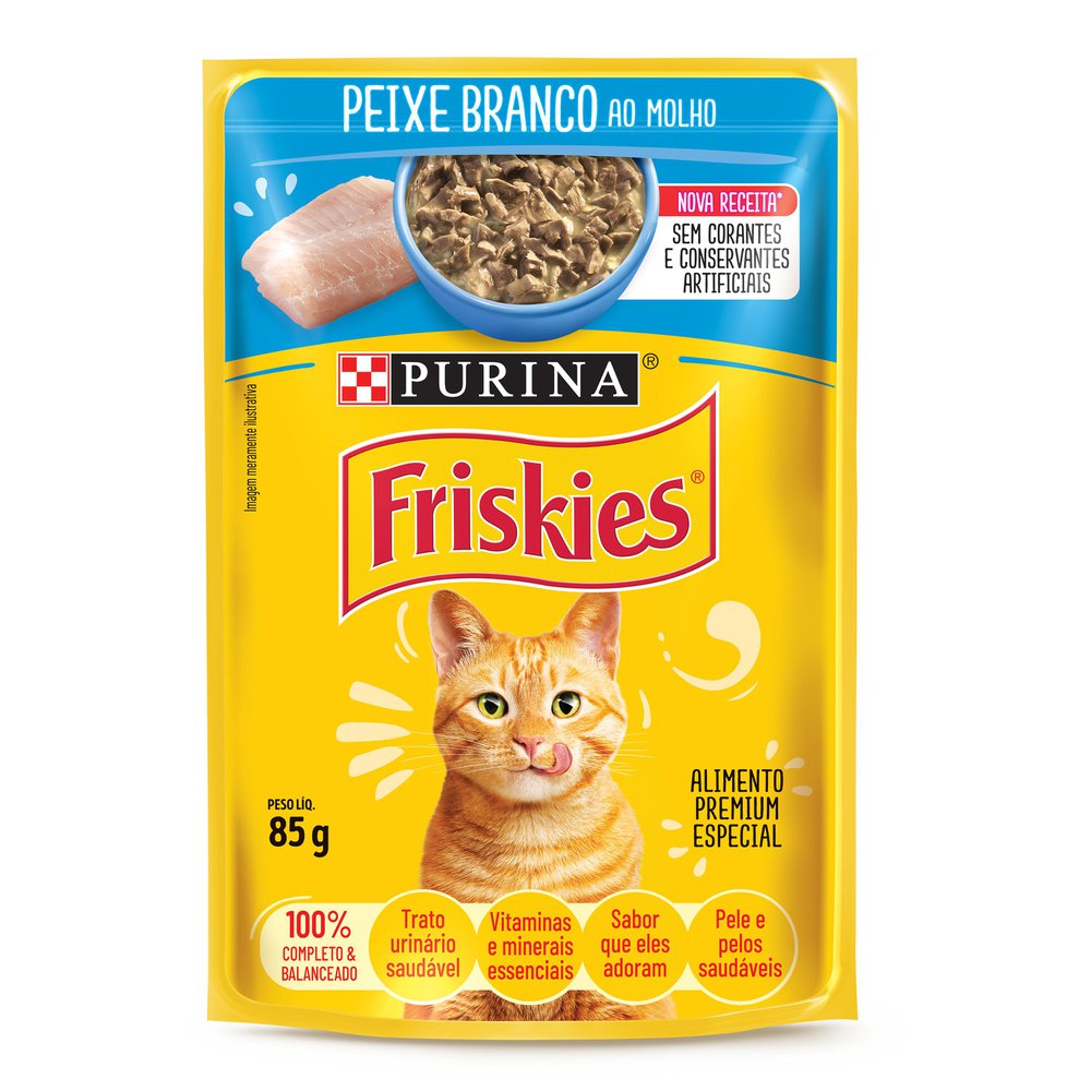 Ração Úmida Purina Friskies para Gatos Adultos Peixe Branco ao Molho 85g