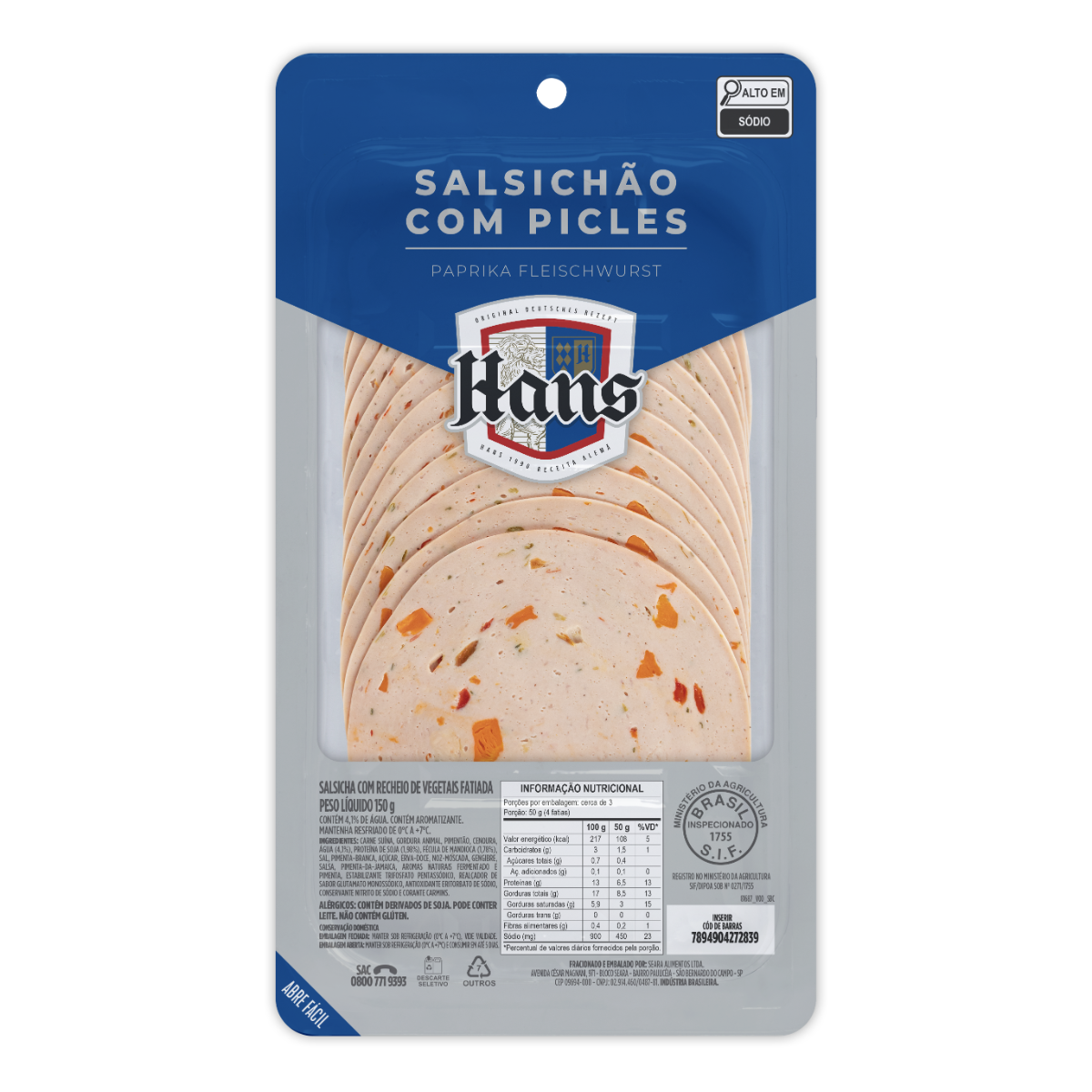 Salsichão com Picles Fatiado Hans 150g