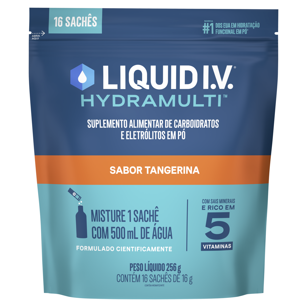 Suplemento Alimentar Pó Tangerina Liquid I.V. Hydramulti Pouch 256g 16 Unidades