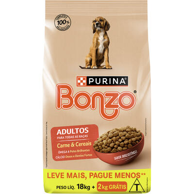 Alimento para Cães Bonzo Carne e Cereais 18kg gts 2kg