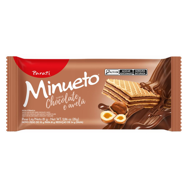 Biscoito Wafer  Minueto 81g - Chocolate e Avelã