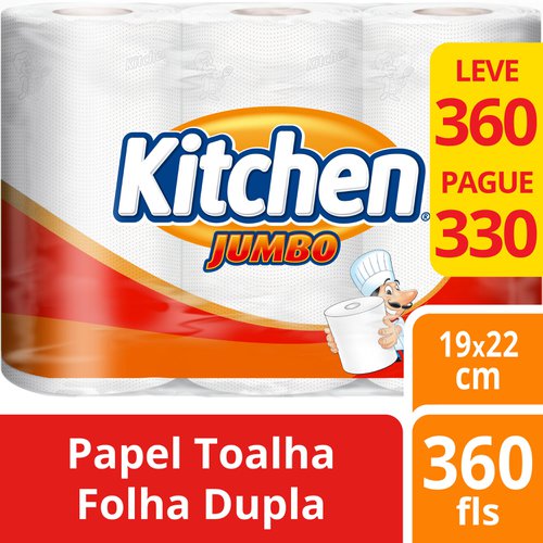 Toalha de Papel KITCHEN Jumbo com 3 Unidades 360 Toalhas