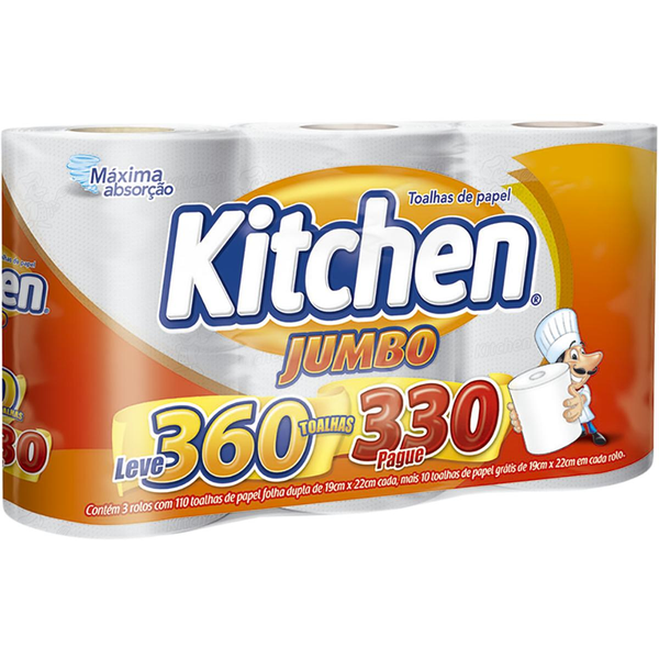 Toalha de Papel KITCHEN Jumbo com 3 Unidades 360 Toalhas